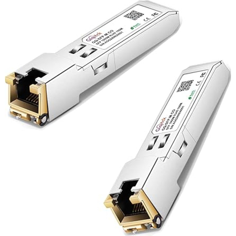GIQITCK 2 pakuočių 1000BASE-T Gigabit SFP RJ45 siųstuvų paketas, 1G SFP-RJ45 jungties mini GBIC modulis, skirtas 