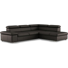 CAVADORE Valerie odinė sofa-lova su ottomanu / kampinė sofa su miego funkcija + galvūgalio reguliavimas / 272 x 73 x 226 cm / tikra oda, tamsiai ruda