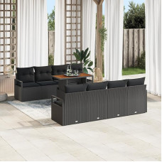 Rantry 9-teiliges Garten Sofa Set mit Kissen Schwarz Poly Rattan, 2-Sitzer Garten Sofa mit Stauraum & Kissen Schwarz Poly Rattan Gartenlounge Modelis3358424