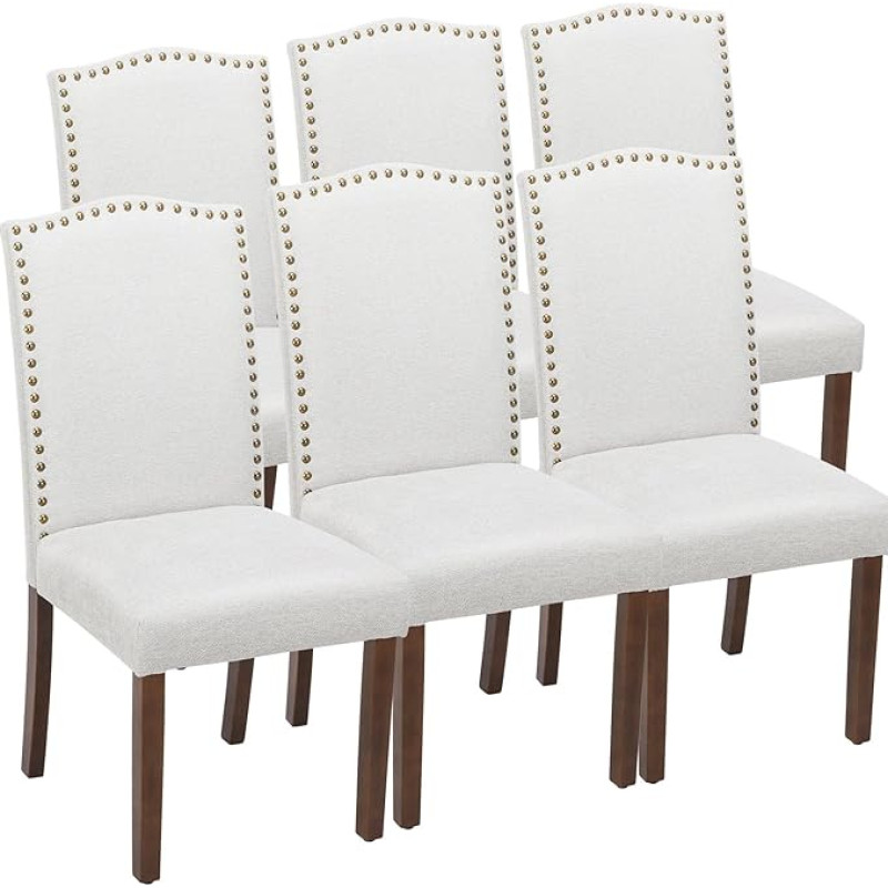 DUMOS Valgomojo kėdės, 6 kėdžių rinkinys, elegantiškos ir gražios modernios valgomojo kėdės, lininis audinys, paminkštintos virtuvės kėdės, įbrėžimams atsparios grindų valgomojo kėdės, tinkančios virtuvei, svetainei,