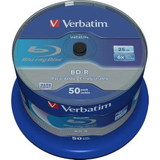 Verbatim BD-R SL Datalife Blanks 25GB Blu-ray Disc with 6x Write Speed Blu-ray Discs for Video and Audio Files - Pack of 50 Spindle + 100 BD Cases