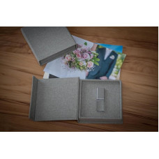Krištolo USB stovas vestuvėms su USB dėžute Lininis audinys Smėlio spalvos USB 3.0 dydis 32GB