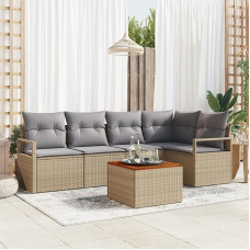 Rantry 6-teiliges Garten Sofa Set mit Kissen Beige Poly Rattan Akazie Gartenlounge Modelis3347707
