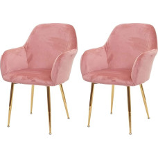 Mendler HWC-F18 2 valgomojo kėdžių komplektas Virtuvės kėdės Retro dizaino aksominės rausvos spalvos auksinės kojos