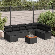 Rantry 9-teilige Garten Sofa Set mit Kissen Schwarz Poly Rattan Akazie Gartenlounge Modelis3347366