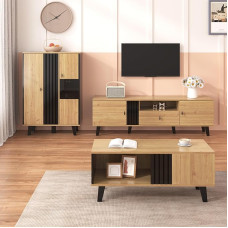 BNUZ Wohnzimmermöbel Set 3-teilig, (Couchtisch,TV-Schrank, Sideboard), Modernes Design in Holz und Schwarz - Viel Stauraum