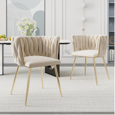 AUKWIK valgomojo kėdės, 2 komplektas, minkštos kėdės, svetainės kėdė, aksomo atlošas ir sėdynės pagalvėlė, metalinės kojos, moderni virtuvės kėdė, valgomasis, smėlio spalvos