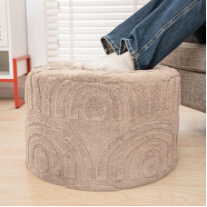 Asuprui Round Ottoman Pouf Ottoman Footstool Seat Faux Fur Bean Bag Footrest Floor Chair Leg Rest for Living Room Bedroom or Wedding Gifts 20 x 20 x 14 Inch (Natural Linen)