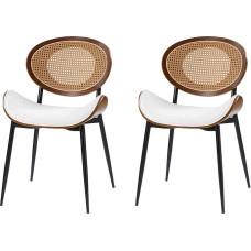 HULALA HOME modernios valgomojo kėdės, 2 vnt., su išlenktu mediniu atlošu Virtuvės kėdės su minkšta dirbtinės odos sėdyne ir kvėpuojančia rotango dekoro tinklelio atlošu, smėlio spalvos