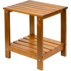 VaeFae Beistelltisch aus Teakholz mit Ablage, 2stöckiger Gartentisch, Dusch-Caddy-Eckhocker