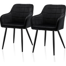 TUKAILAI Aksominių valgomojo kėdžių rinkinys su porankiu ir atlošu, virtuvės kėdė, minkšta kėdė, svetainės kėdė, minkšta kėdė, paminkštinta sėdynė, metalinės kojos, kėdė su porankiu, fotelis (aksomas x 2)