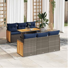 Rantry 7-TLG. Garten-Sofagarnitur mit Kissen Grau Poly Rattan Akazie Gartenlounge Modelis3327673