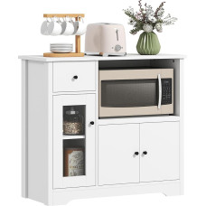 HOMCOM Kitchen Cabinet Sideboard with Worktop, Microwave Shelf Microwave Cabinet with 3 Doors, Drawer, Adjustable Shelves, Storage Cabinet for Kitchen, Dining Room, Living Room, White