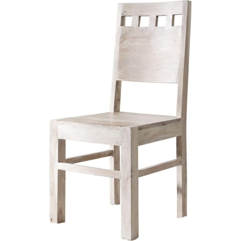 Massivmoebel24.de Nature White Solid Wood Chair #120 White Stone Washed Acacia Wood 45 x 45 x 100 cm su atlošu Medinė valgomojo kėdė 1 vnt.
