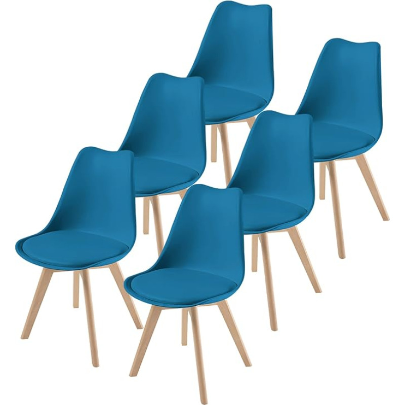 TEENO valgomojo kambario kėdžių rinkinys Medinės kojos derliaus biuro kėdė Buko masyvo pagalvėlė sėdynė (6, mėlyna)