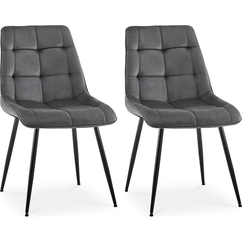 CLIPOP valgomojo kėdės, 2 komplektas, aksomu paminkštintos virtuvės kėdės su minkštu atlošu ir tvirtomis metalinėmis kojomis, minkštos kėdės, valgomojo, svetainės, virtuvės kėdės, tamsiai pilkos spalvos