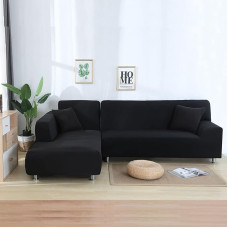 Kampiniai sofos užvalkalai, elastingi L formos sofos užvalkalai, neslystantys sofos užvalkalai naminiams gyvūnams vaikams, kampiniai sofos užvalkalai, baldų apsauga - gyvenamajam kambariui, juodi, 2+2 vietos (2+2 vietos)