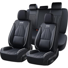 Automobilio sėdynių užvalkalai, odiniai užvalkalai, neperšlampami priekinių ir galinių sėdynių užvalkalai, 5 dalys, universalus sėdynių užvalkalas, automobilio sėdynių apsauga, suderinama su sedanais, visureigiais, pikapais, sunkvežimiais (juoda)