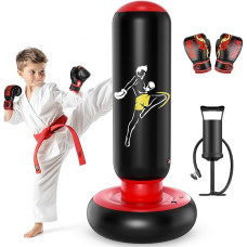 QPAU Kinder Boxsack Spielzeug mit Boxhandschuhen, 66 Zoll größere stabile Kinder aufblasbare Boxsack Set, Geschenke für Jungen & Mädchen Alter 6-12