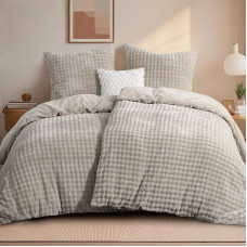RUIKASI Winter Plush Bed Linen Beige 135 x 200 cm 4-Piece - Warm Cuddly Soft Fluffy Fleece Bed Linen Luxury Reversible Duvet Cover with Zip and 2 Pillowcases 80 x 80 cm
