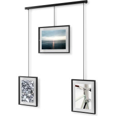 Umbra Exhibit Photo Collage Picture Frame - Flexible Picture Frame Set for Horizontal and Diagonal Mounting for 3 Photos, Art Prints, Pictures, 10 x 15 and 13 x 18 cm, Black