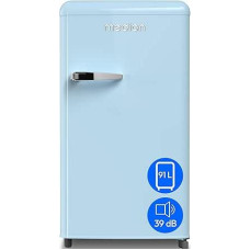 MEDION MD37800 Retro šaldytuvas (91 litrų, 91 cm aukščio (reguliuojamo aukščio kojelės), reguliuojamo aukščio stiklinės lentynos, skaidrus daržovių stalčius, laisvai pastatomas, dešinysis durų vyris, metalinė durų rankena, mėlynos spalvos