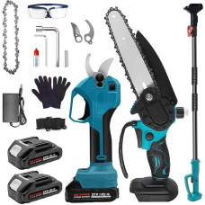 BIAOQINBO Pruner Battery Set - Electric Loppers Telescopic and 6 Inch Mini Chainsaw with Battery 2 2000 mAh, Adjustable Telescopic Pole (1.1 m - 1.7 m) for Tree Cutting, Gardening