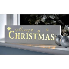 Masonanic LED Lighted Christmas Sign Decoration Table Lamp Window Light Wall Light 15 Inch Elegant White Wooden Lights Battery Operated