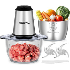 YISSVIC virtuvinis elektrinis smulkintuvas 1 l su dvigubu indu (stiklas ir nerūdijantis plienas) 500 W elektrinis smulkintuvas su 2 x 4 ašmenimis vaisiams, daržovėms, mėsai, prieskoniams, 2 greičiai