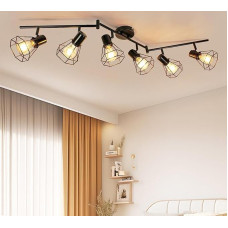 Unikcst 6 lempučių lubų apšvietimas Gyvenamasis kambarys juodas metalinis lubų apšvietimas Senovinis E27 LED lubų prožektorius Pasukamas 350° lubų apšvietimas su skylės modelio atspalviu, skirtas gyvenamosioms komercinėms patalpoms, prieškambariams be