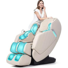 HealthRelife Massage Chair for the Whole Body Intelligent Massage Chair Zero Gravity 3D Robotic Hands with SL Rail Relaxing Chair Bluetooth Speaker Beige