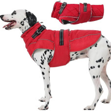 Katzinst Šunų kailis su apsauga nuo pilvo, žieminis kailis šunims su aukšta apykakle ir šviesą atspindinčiomis juostelėmis, sniego kailis šunims, pasienio koliams, dalmatinams, vakariniam pasivaikščiojimui, raudonas, XL