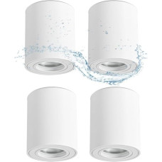 Gleonlux Ceiling Spotlight IP44 White GU10 Surface-Mounted Spotlights Flat Surface-Mounted Spotlight Ceiling Light 230 V with GU10 Socket, Aluminium Downlight Round for Bathroom, Shower, Pack of 4