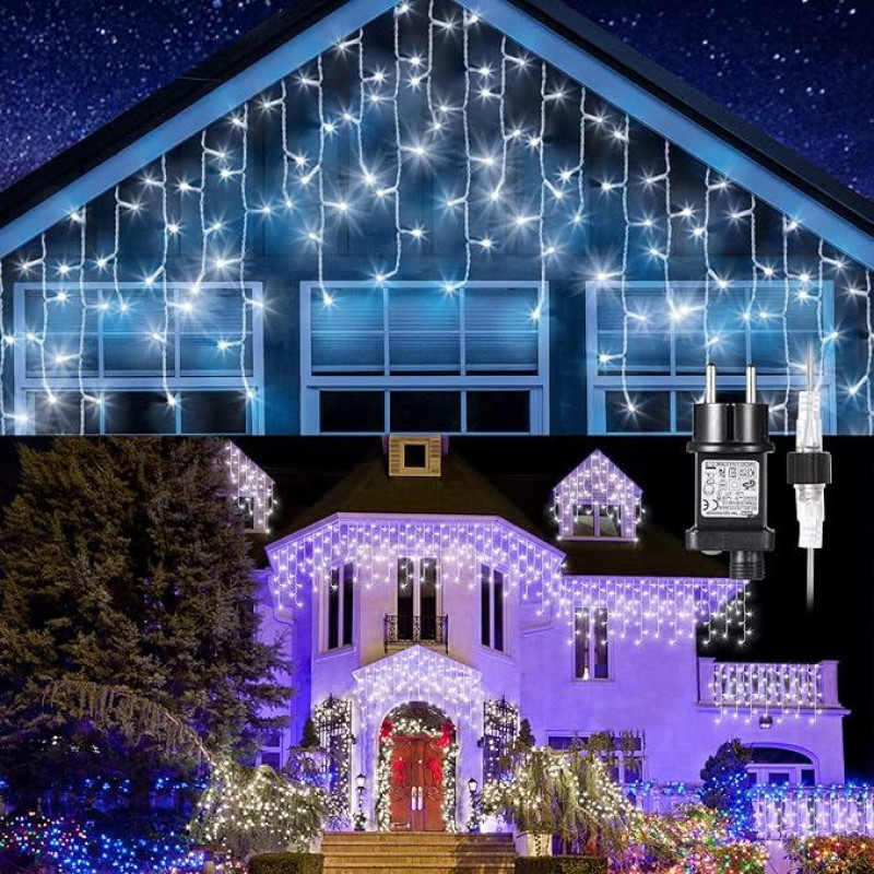 GlobaLink 400 LED pasakų žibintai Icicle Rain 10 m šviesos užuolaida Lauko išskleidžiamos lietaus šviesos Icicle IP44 pasakų žibintai Lauko ir vidaus dekoracijos stogui Balkonas Kalėdos Šalis Vestuvės - Cool