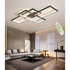 MQW Modern LED Ceiling Light Dimmable LED Ceiling Light Living Room 2700 K - 7000 K Living Room Lamp with Remote Control, Geometric Multifunctional Ceiling Lighting Black for Living Room, Black,