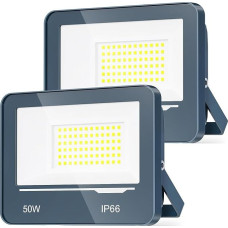 TOPAUBUB LED Outdoor Spotlight, 50 W, 5000 lm, 2 Pieces, Super Bright LED Floodlight, Outdoor 6500 K, Cool White Floodlight, IP66 Waterproof, Outdoor Spotlight, Yard Lighting for Garden
