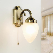 Rabalux Classic Wall Light with Pull Switch - Art Nouveau Wall Lamp Bedroom Bronze Metal Glass - E14 Wall Light - D: 22 cm - Wall Lighting Indoor Classic
