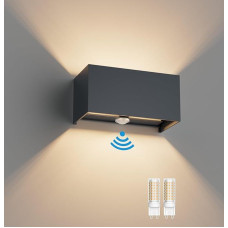 Klighten 18 W Outdoor Wall Light with Motion Sensor Indoor/Outdoor 3000 K Outdoor Lamp with Motion Sensor Wall Lamp Adjustable Beam Angle with Replaceable G9 LED Lamp (Anthracite)