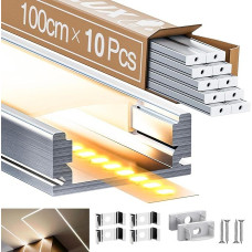 LASLUX LED Profile Aluminium U-Shape with Milky White Cover Channel with Diffuser, Aluminium Profile LED Strip Rail Aluminium Profile Strip Profiles (17.4 x 7 mm U-Shape, 10 x 1 Metre)