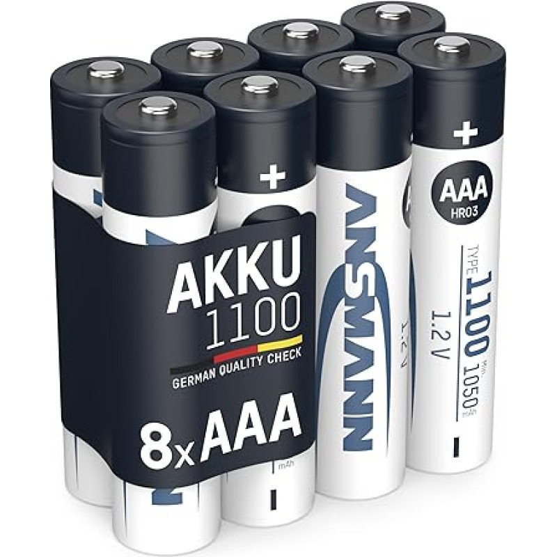 ANSMANN Micro AAA 1,2 V tipo 1100 mAh baterija - NiMH įkraunama AAA baterija, skirta prietaisams, suvartojantiems daug energijos - idealiai tinka DECT telefonui, telefonui, fotoaparatui, MP3 telefonui, saulės baterijai, LED žibintuvėliui ir priekiniam žib