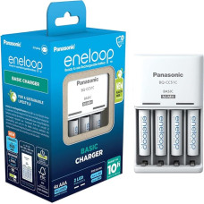 Panasonic eneloop Basic Ladegerät für 2 oder 4 AA/AAA NI-MH-Akkus, mit 2 LED-Anzeigen und 6 Sicherheitsfunktionen, inkl. 4 eneloop AAA/Micro-Akkus, verbesserte Kapazität von min. 800 mAh, BQ-CC51C