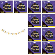 Idena 90356 Laimingų Naujųjų metų girliandos, 10 vnt., maždaug 1,55 m ilgio, popierinės girliandos su auksinėmis ir sidabrinėmis raidėmis, Naujųjų metų išvakarių dekoracijos Naujųjų metų vakarėliui