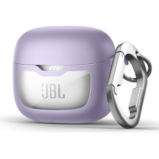 SURITCH Case Compatible with JBL Tune Flex, Shockproof Magnetic Locking Headphone Protective Case with Cleaning Set & Carabiner Keychain (Purple)