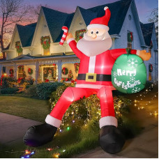 240 cm Inflatable Santa Claus with LED Light Blower, 8 ft Inflatable Christmas Decoration, Winter Decoration Lighting IP44 Weatherproof Winter Decoration Garden Lawn Yard Outdoor Indoor