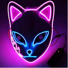 Demon Slayer Anime Mask Halloween Fox LED Cosplay Costume Mask with Scar Halloween Masquerade Carnival Cosplay Costume Party Props for Adults Children