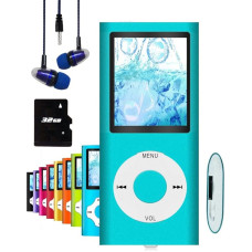 Hotechs Slim Design MP3 Player MP3 Player with 32GB Memory Card Digital LCD Display 1.8 Inch Display FM Radio (Blue)