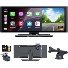 CarPlay Portable Screen for Car, IPS HD 10.26 Inch Wireless CarPlay and Android Car, Touch Screen with SuperLink, 4K Car Camera, Rear View Camera 1080p, Loop Recording, Bluetooth Audio
