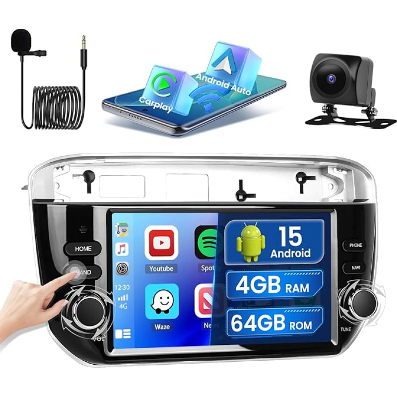 Hikity [4+64G] Android 15 automobilinis radijas Fiat Punto 2005-2009 / Linea 2007-2011 Ekranas 7 colių IPS radijas CarPlay Android automobilinis belaidis Bluetooth Mirror Link navigacija GPS WiFi FM RDS SWC AI DSP