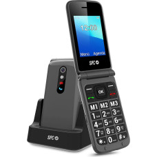 SPC Stella 2 sulankstomas mobilusis telefonas senjorams, dideli mygtukai ir mygtukai, lengvai naudojamas, nuotolinis konfigūravimas, SOS mygtukas, USB-C, 3 tiesioginės atminties, įkrovimo stotelė, be įkroviklio, juodas