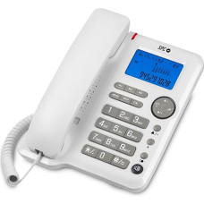 SPC Office ID - Desktop or Wall Phone with Large Battery Operated Display, 3 Direct Memories, 3 Call Levels, Caller ID and Handsfree - White